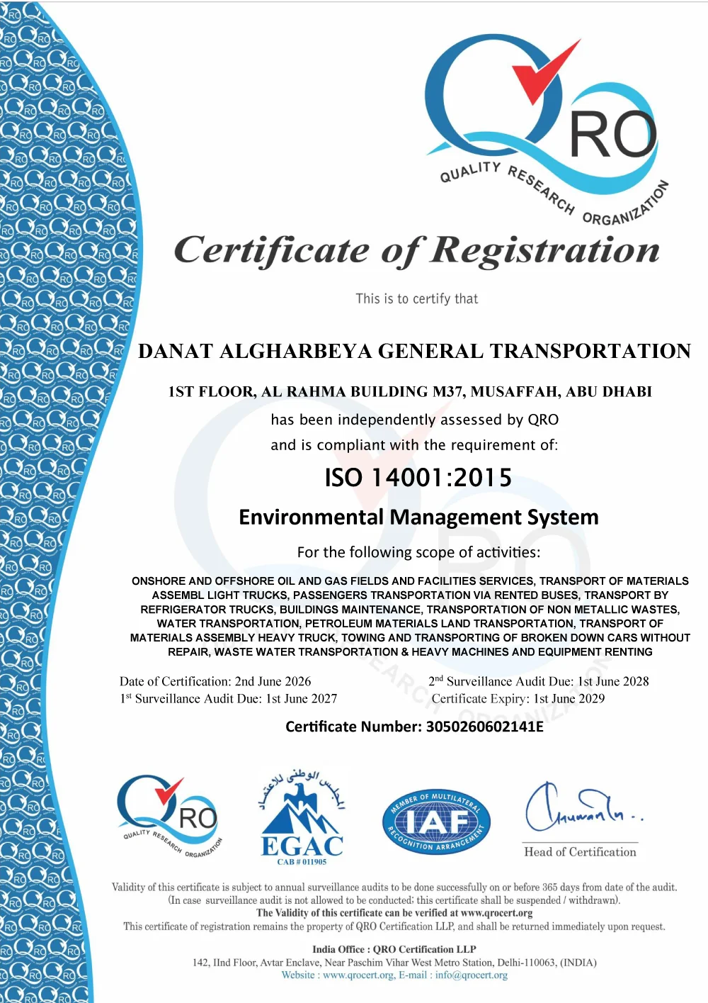 ISO 14001:2015 Environmental Certificate