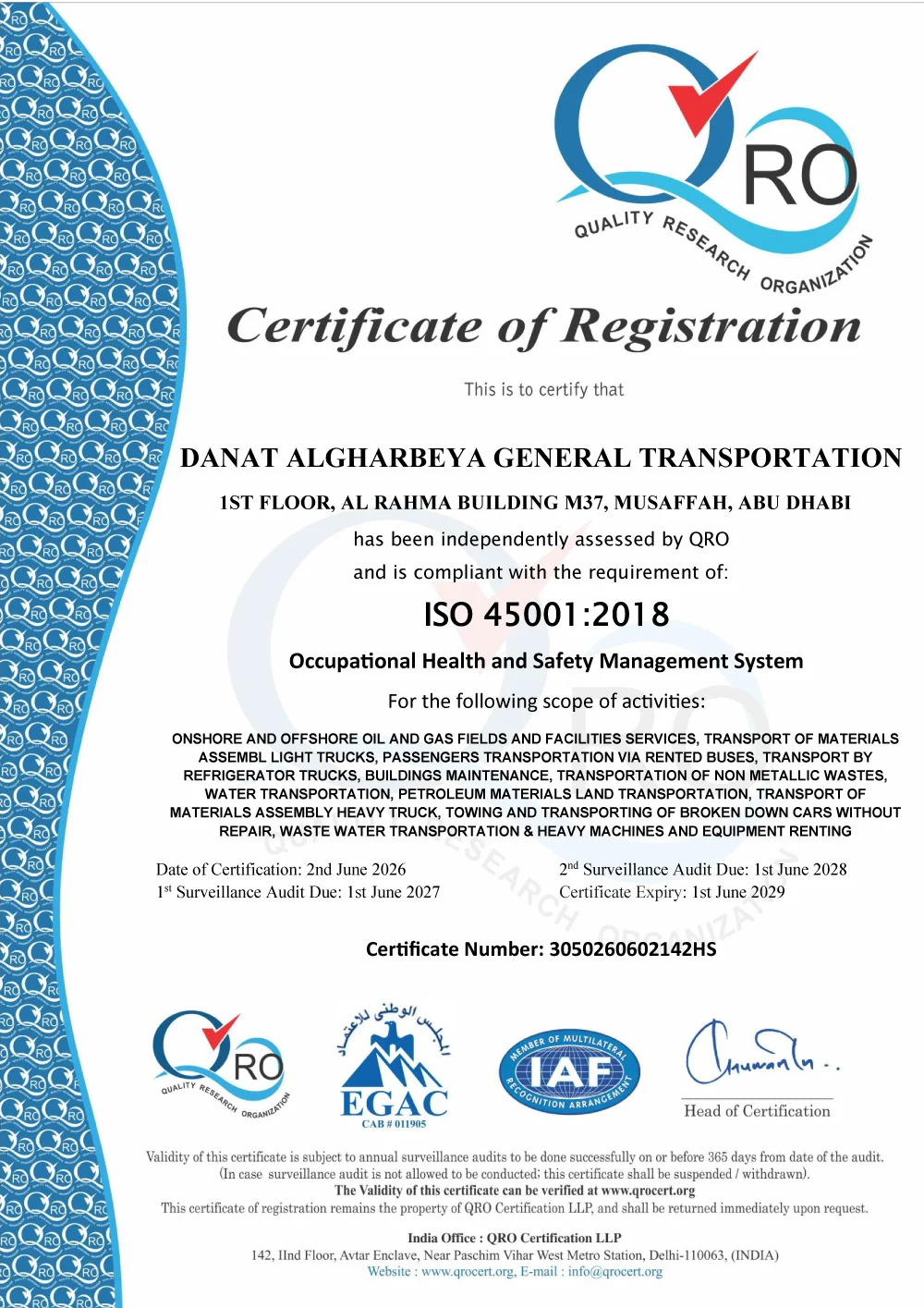 ISO 45001:2018 Safety Certificate